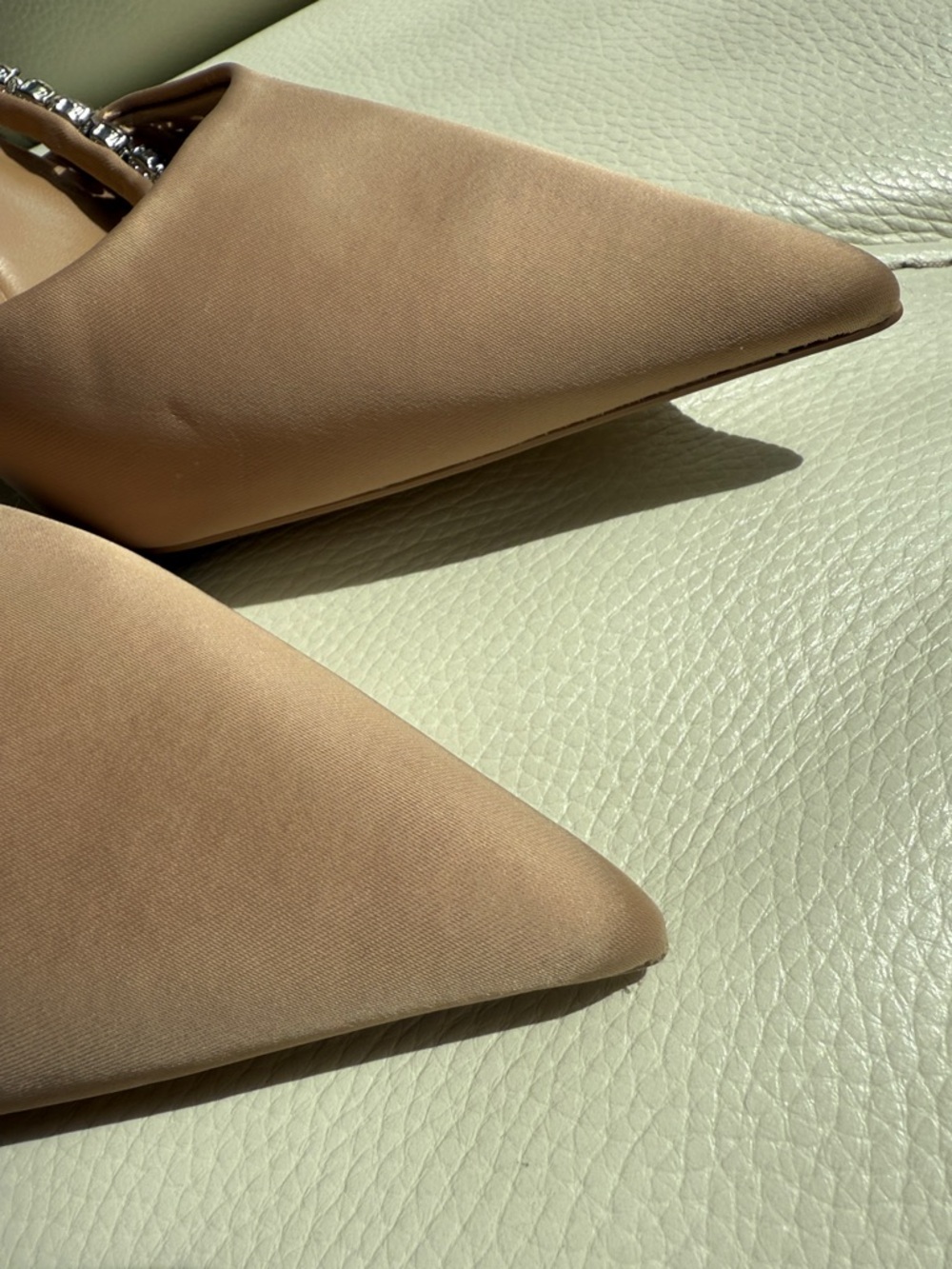 Zara Beige Pointed Toe‎ Mules with Crystal Strap - Picture 9 of 16